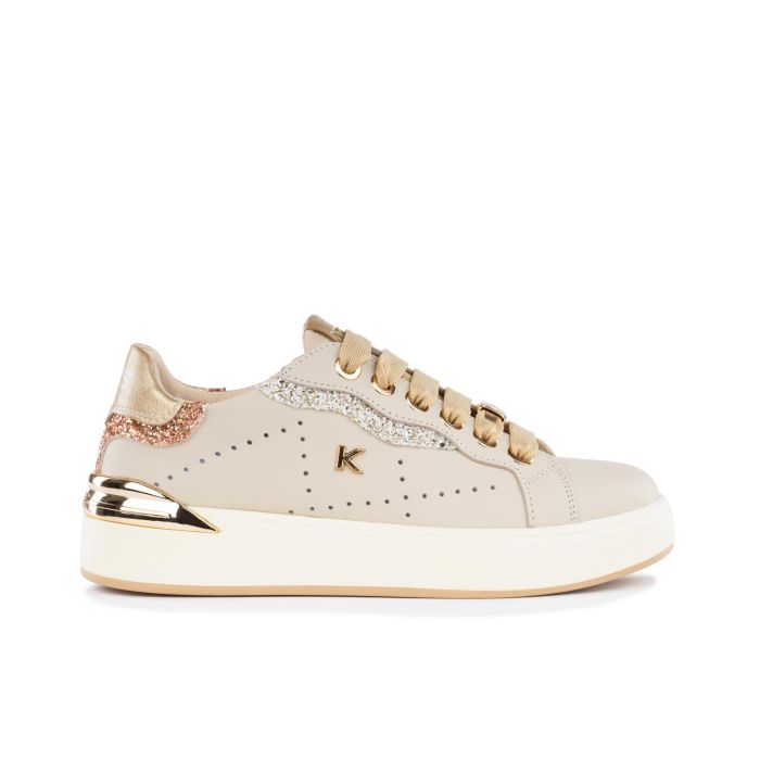 Sneakers rosa con logo laterale e dettagli glitter