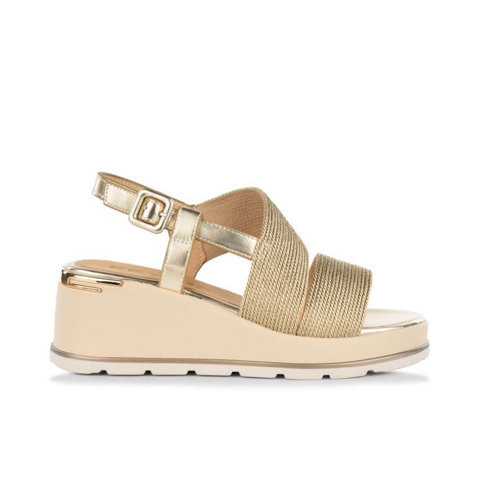 Sandali oro con zeppa da donna