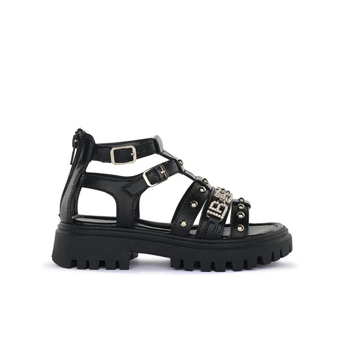 Sandali neri da bambina con borchie e chiusura zip