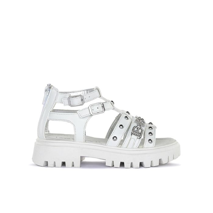 Sandali bianchi da bimba con borchie e chiusura zip