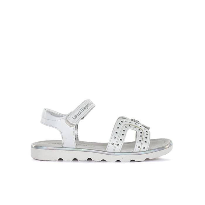 Sandali bianchi da bimba con micro borchie e con strappo