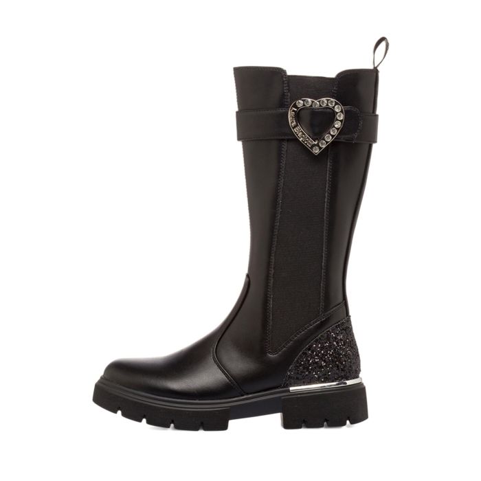 Stivali neri da bambina con cinturino con cuore
