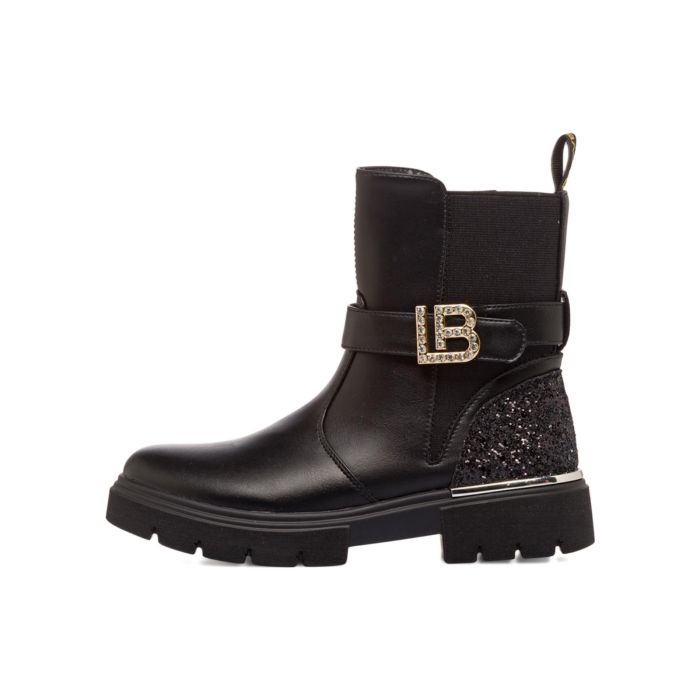 Stivaletti neri da bambina con cinturino con logo