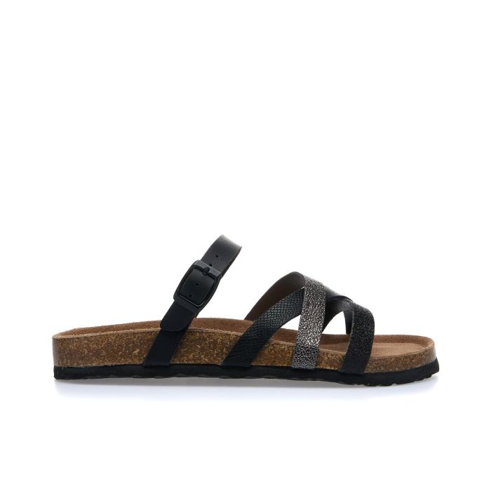 Sandali neri effetto sughero con fibbia e cinturini