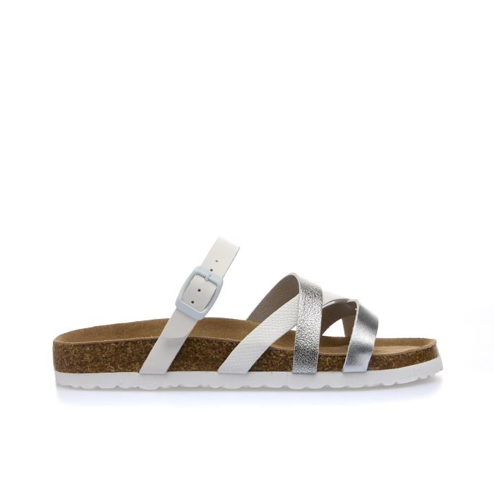 Sandali bianchi con cinturini e fondo effetto sughero