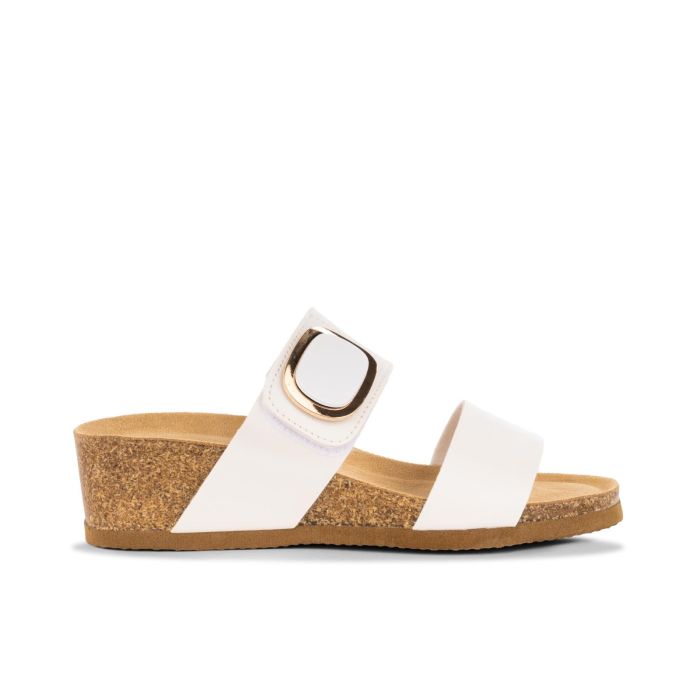 Sandali bianchi con zeppa e fondo effetto sughero da donna