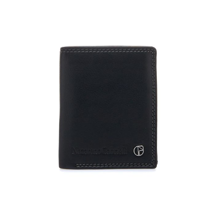 Portafoglio verticale nero con porta carte e zip interna