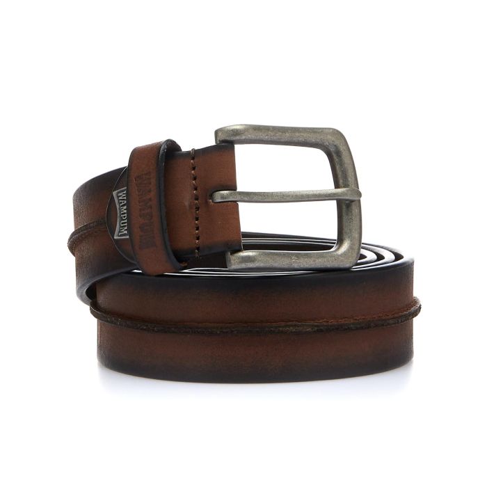 Cintura marrone da uomo in pelle con cucitura centrale