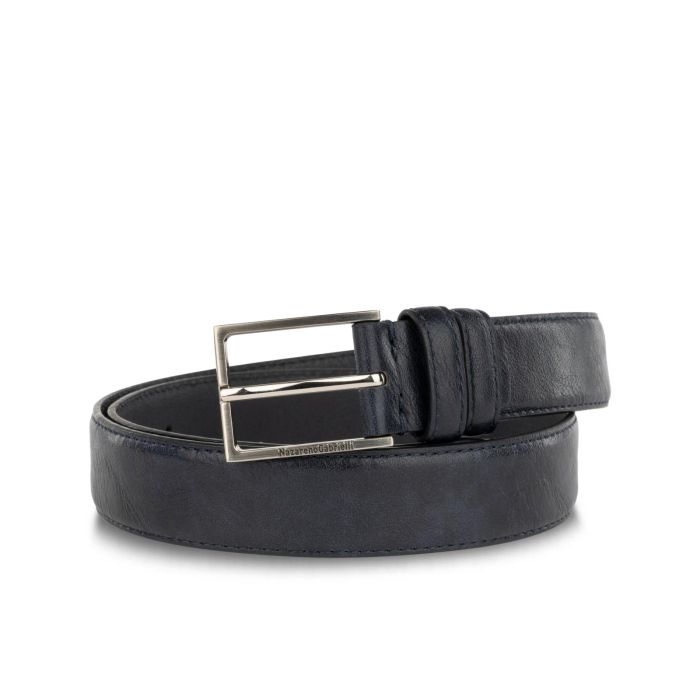 Cintura blu da uomo con fibbia con logo