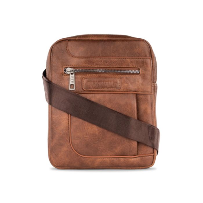 Borsello marrone da uomo con tracolla e zip