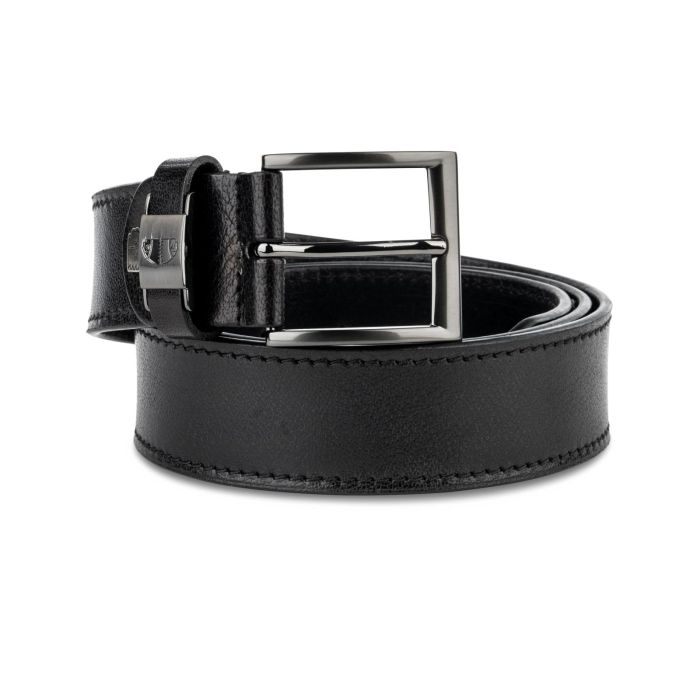 Cinrura nera da uomo con dettaglio stemma