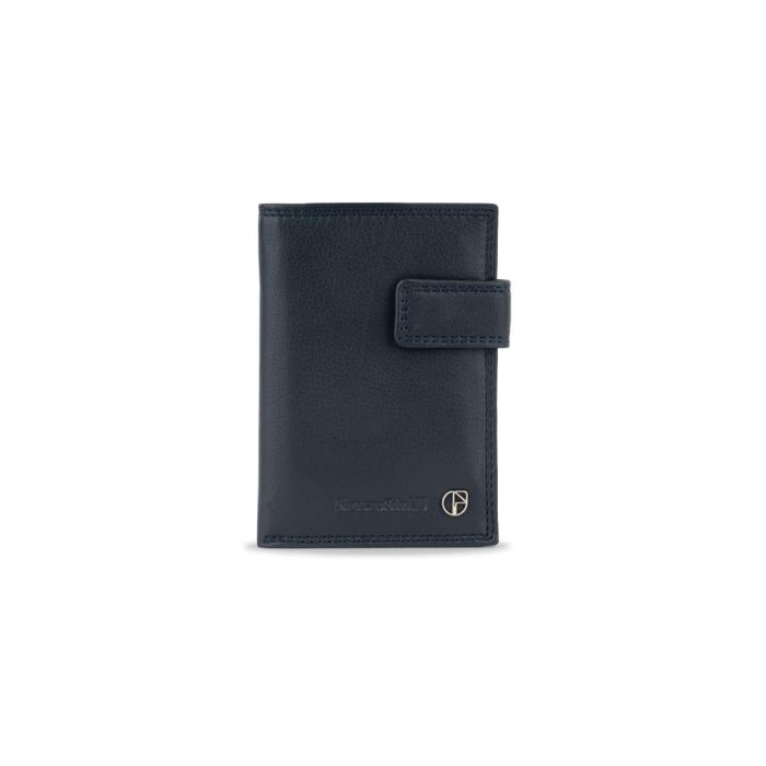 Portafoglio blu verticale da uomo con chiusura con bottone