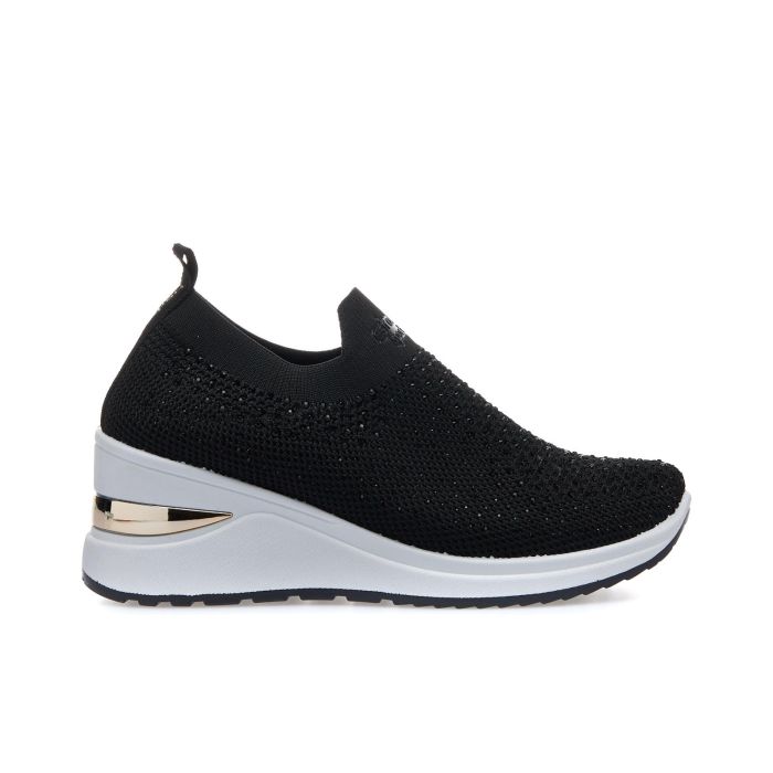 Sneakers slip-on nere con zeppa e strass