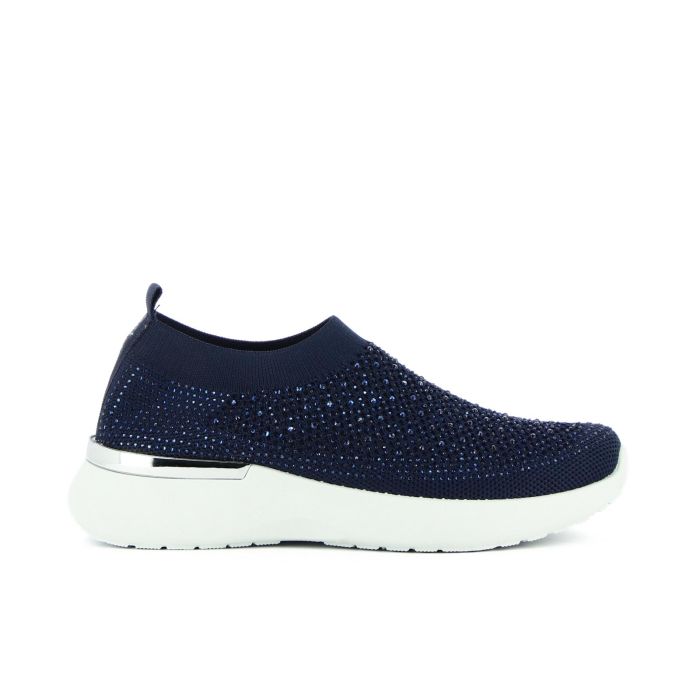 Sneakers a calzino blu senza lacci con strass