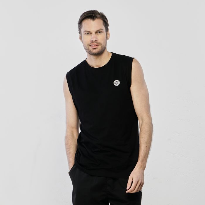 T-shirt smanicata nera con logo