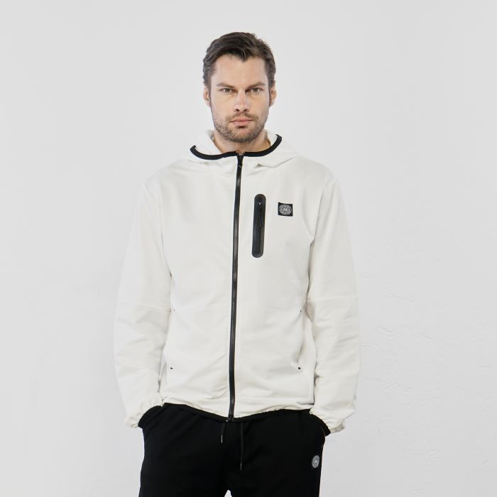 Felpa bianca con taschino con zip e cappuccio