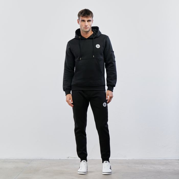 Pantaloni lunghi neri in tessuto con logo