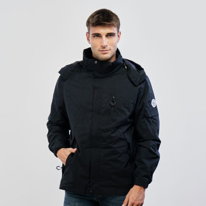 Giacca blu scuro multitasche e cappuccio