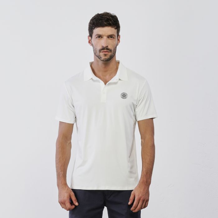 Polo bianca da uomo in tinta unita con logo e maniche corte
