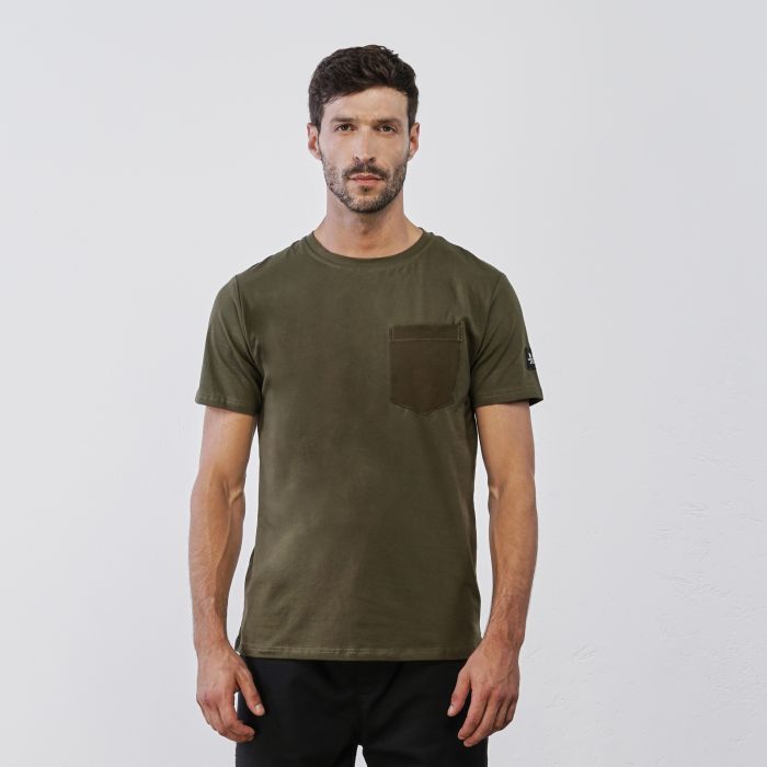 T-shirt verde da uomo maniche corte con taschino