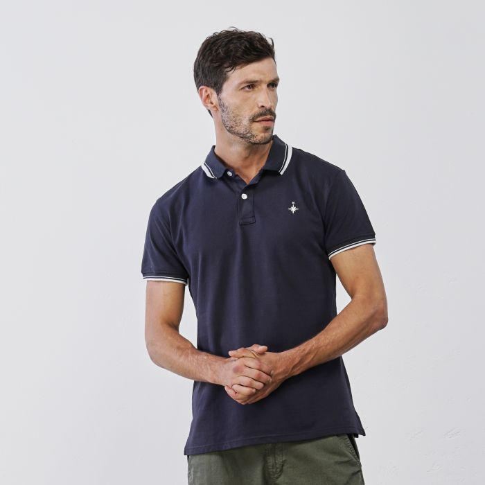 Polo blu da uomo maniche corte con logo