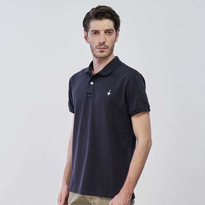 Polo blu scuro da uomo maniche corte con logo