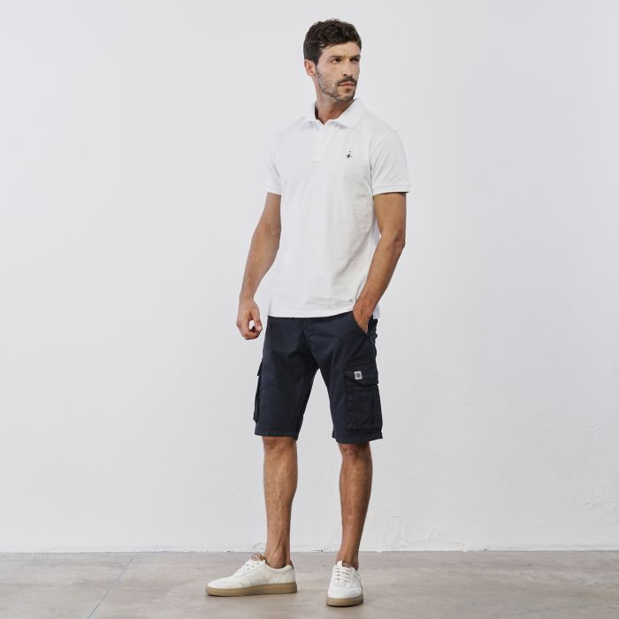 Bermuda blu da uomo con tasche in misto cotone