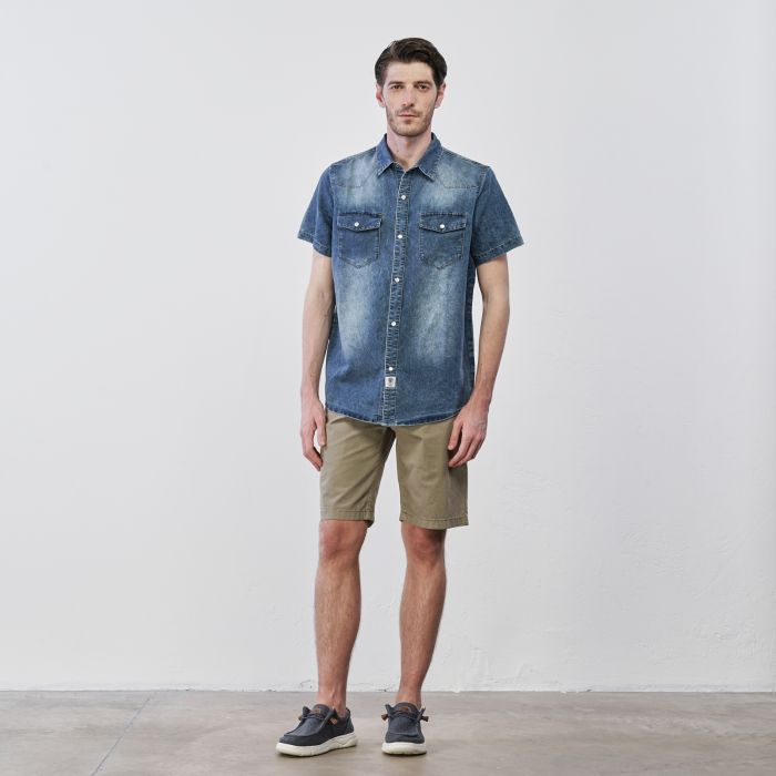 Bermuda beige da uomo in misto cotone