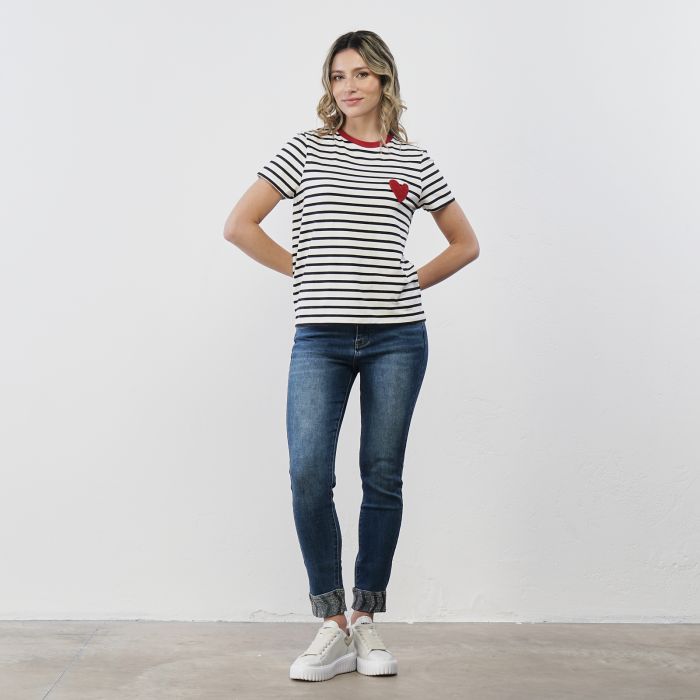 Jeans blu da donna con risvolti con strass