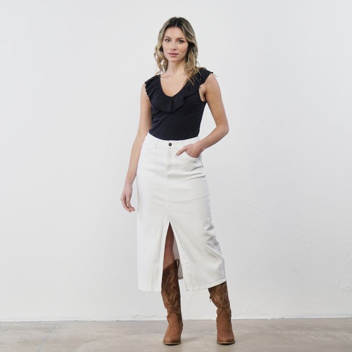 Gonna midi bianca da donna con spacco e tasche