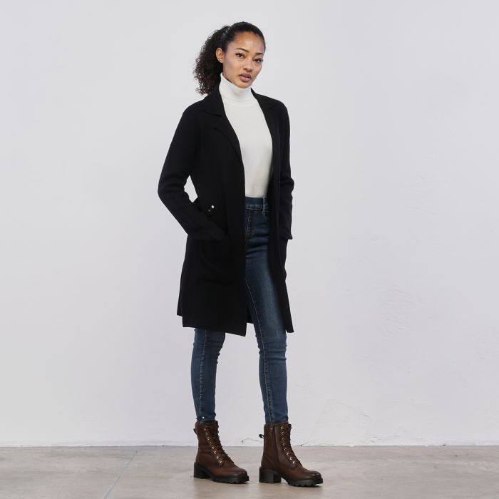 Cardigan lungo nero da donna con tasche