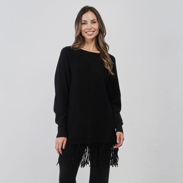 Maglioncini nero da donna con dettaglio orlo frange