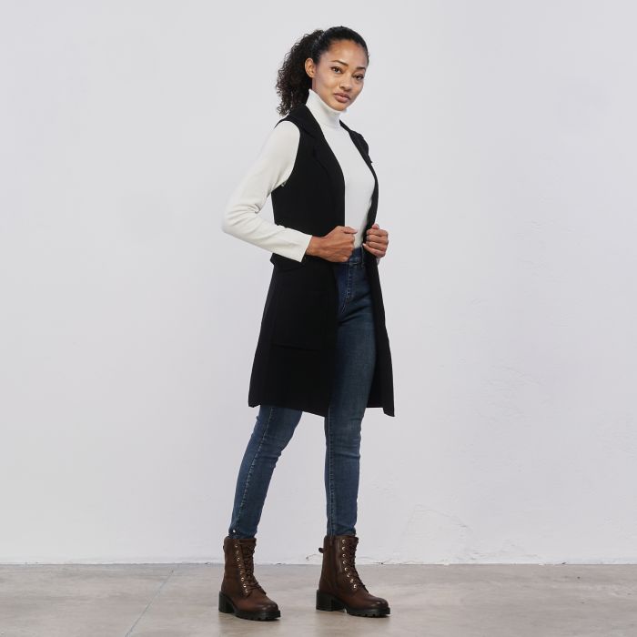 Gilet lungo nero da donna con tasche
