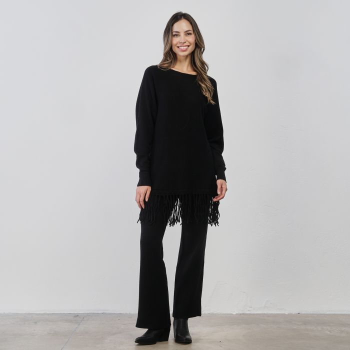 Pantaloni lunghi neri da donna in maglia con coulisse