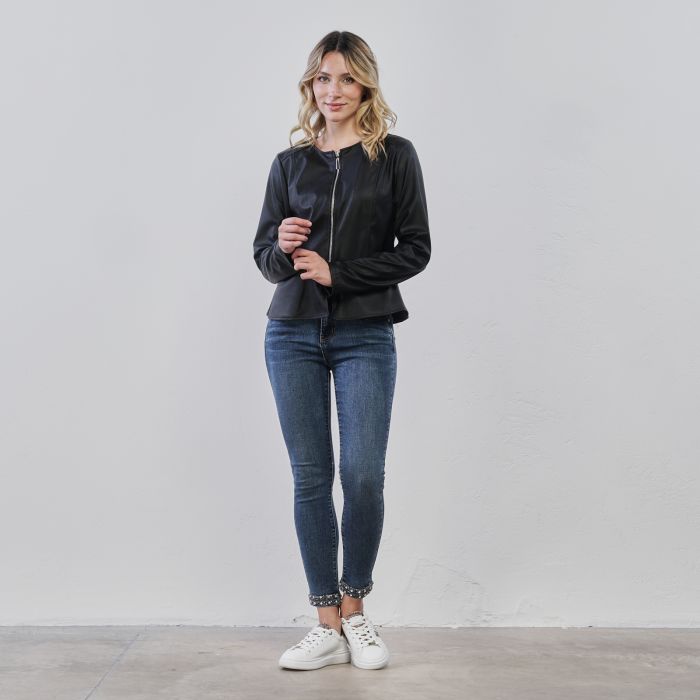 Jeans blu da donna con orlo con strass