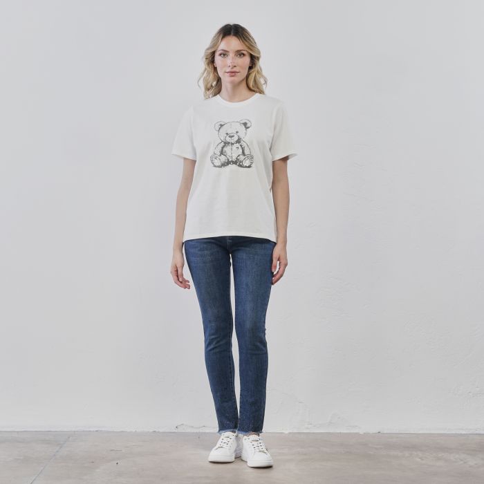 Jeans blu da donna con orlo sfrangiato e strass