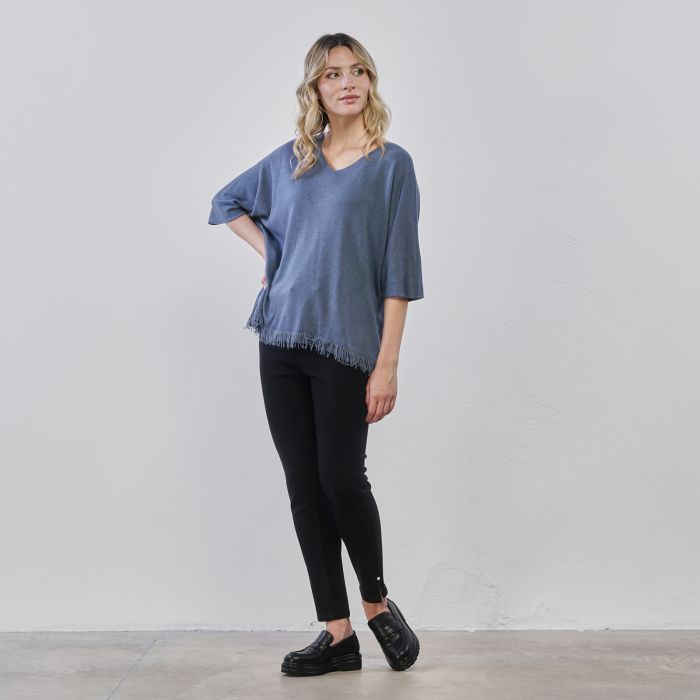 Jeans neri da donna elasticizzati con dettaglio perla sull'orlo