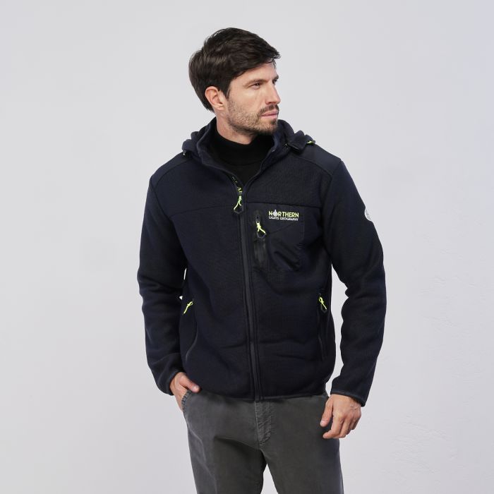 Giacca blu da uomo con tasche e dettagli fluo