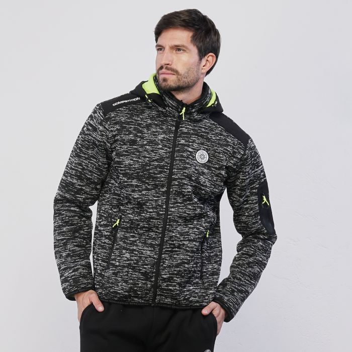 Giacca grigia da uomo in tessuto melange con tasche e dettagli fluo