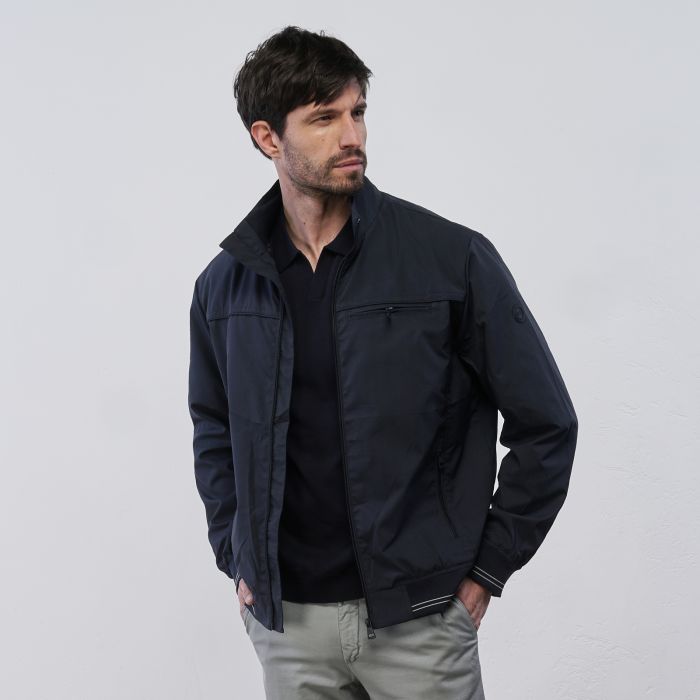 Giacca blu Marshall da uomo in tessuto leggero con zip