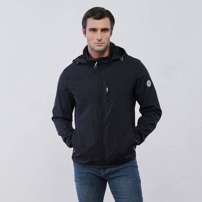 Giacca blu Marshall da uomo in tessuto leggero con logo