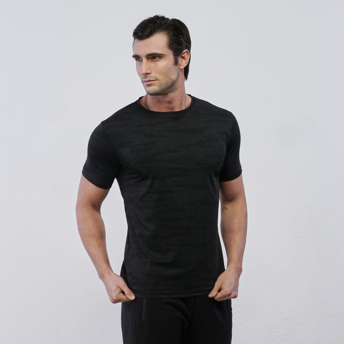 T-shirt nera Marshall da uomo fantasia camouflage con maniche corte