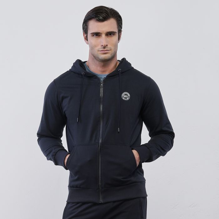 Felpa blu Marshall da uomo con zip e cappuccio