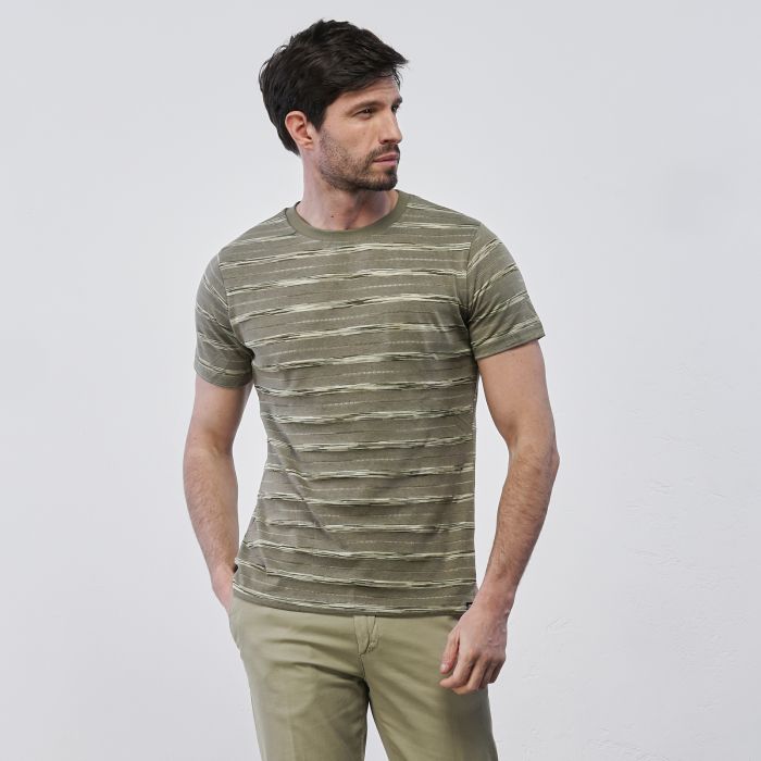 T-shirt verde Marshall da uomo con maniche corte e fantasia a righe