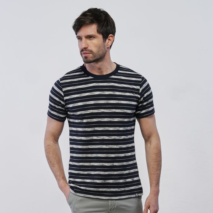 T-shirt blu Marshall da uomo con maniche corte e fantasia a righe