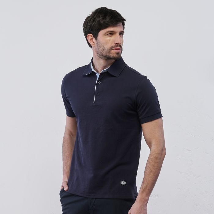 Polo blu Marshall da uomo con maniche corte e bottoni