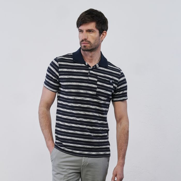 Polo blu Marshall da uomo con maniche corte e fantasia a righe