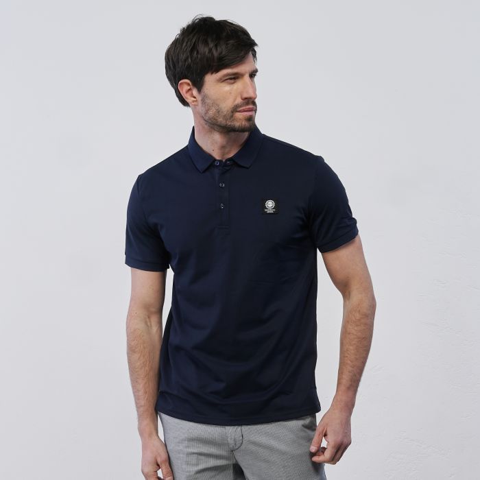 Polo blu Marshall da uomo con maniche corte e logo