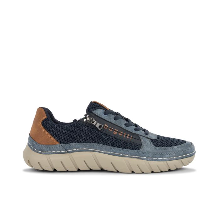 Sneakers basse blu in pelle con zip da uomo
