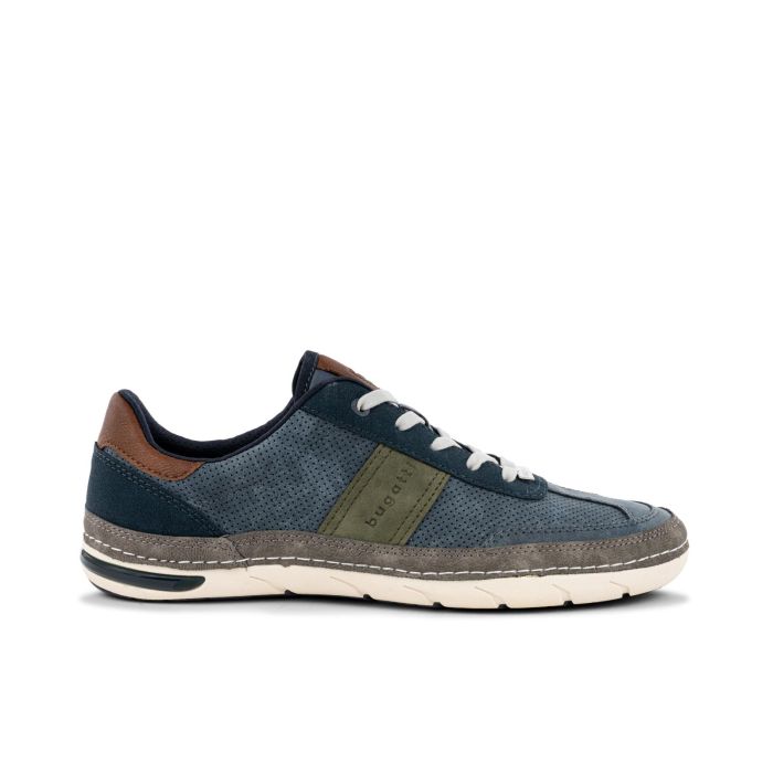 Sneakers basse blu in pelle in pelle da uomo